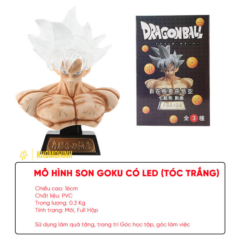 Mô hình Goku bán thân có led phát sáng 16cm - tóc trắng